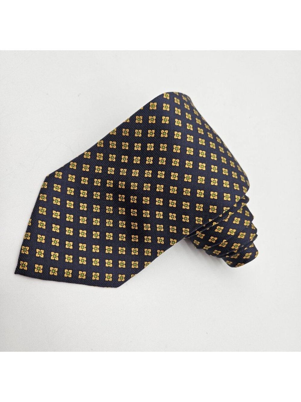Barneys New York Blue Yellow Flower Geometric 60" Silk Tie